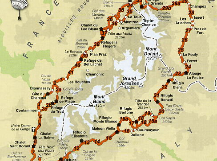 La carte du Tour du Mont Blanc